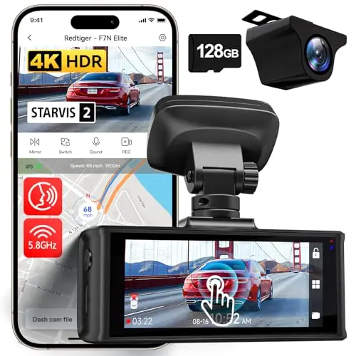 REDTIGER F7N Elite dash cam with touchscreen and voice control features