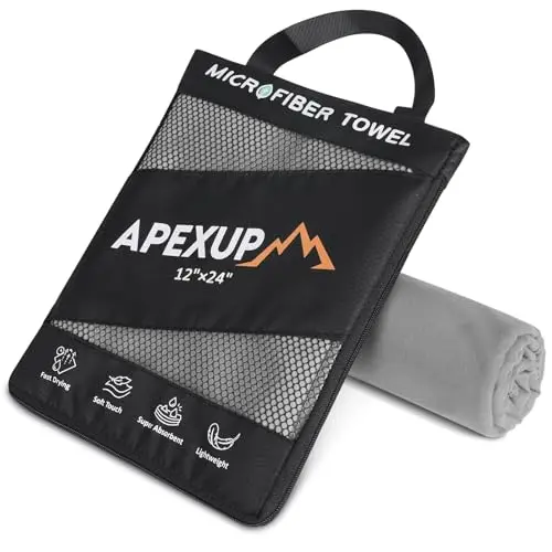 APEXUP small microfiber travel towel with mesh storage bag