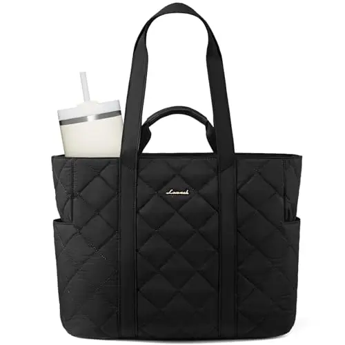 LOVEVOOK puffy tote bag showing multiple pockets and laptop compartment