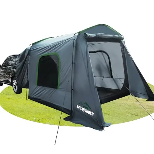 WildFinder blue SUV tent with dedicated shoe storage area