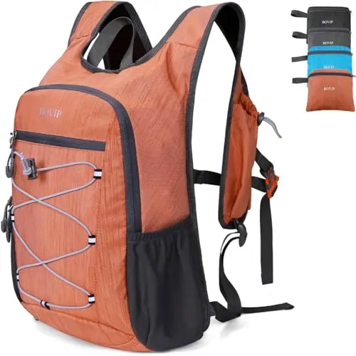 BOVIP 20L lightweight packable hiking daypack in orange color