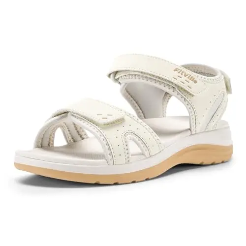 FitVille women's orthopedic sandals showing three adjustable straps and wide toe box
