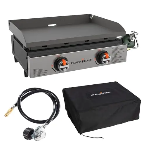 Blackstone 22-inch Omnivore tabletop griddle travel bundle with propane adapter and cover