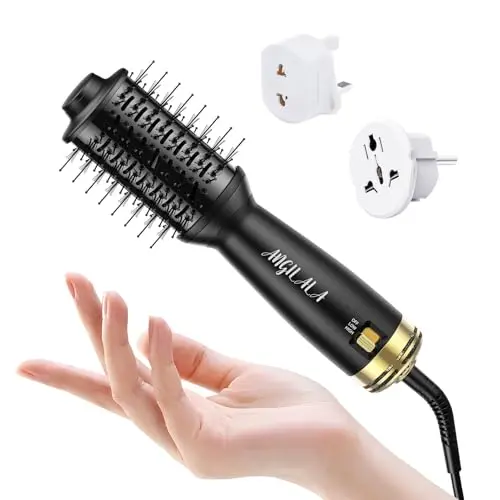 Angilala dual voltage hair dryer brush with boar bristles in black