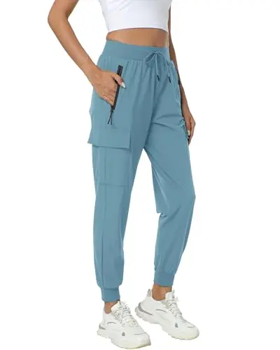 women's lightweight joggers with cargo and zipper pockets