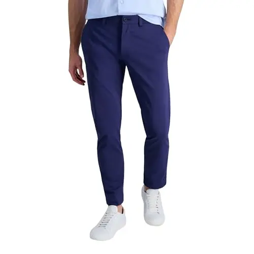 Haggar men's travel pants in navy color with straight fit design