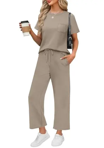 WIHOLL Beach Travel Set in coffee color with crop pants