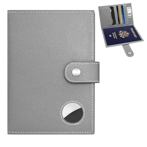 Genuine leather passport wallet with Airtag slot and RFID protection