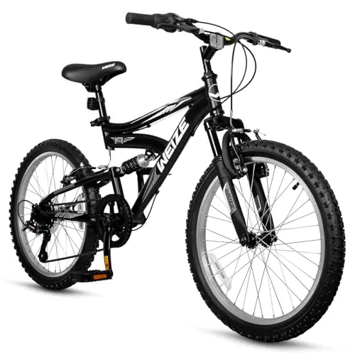 WEIZE 20 inch kids mountain bike with dual suspension and black frame