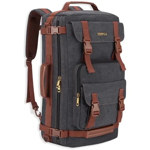 Tzowla canvas travel backpack in black with convertible design