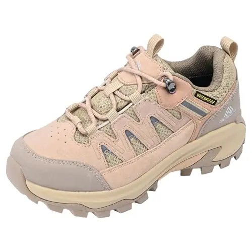 Queday leather hiking shoes showing durable construction and rubber sole