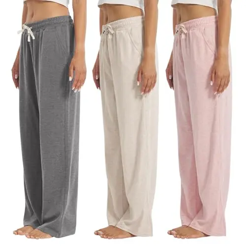 OAKVON 3-pack women's lounge pants with wide leg and pockets