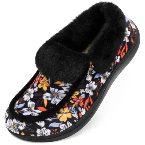 BARERUN moccasin-style slippers with fuzzy collar