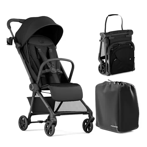 Mompush Nexis carbon fiber travel stroller folded compactly