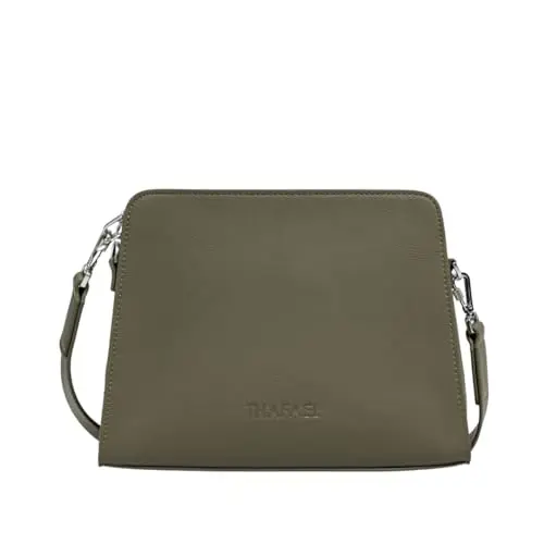 Thafael La Trotteuse anti-theft crossbody bag in green olive showing premium vegan leather