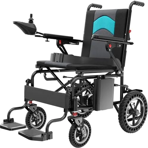 POWET Lightweight Electric Wheelchair folded and unfolded in black gray color